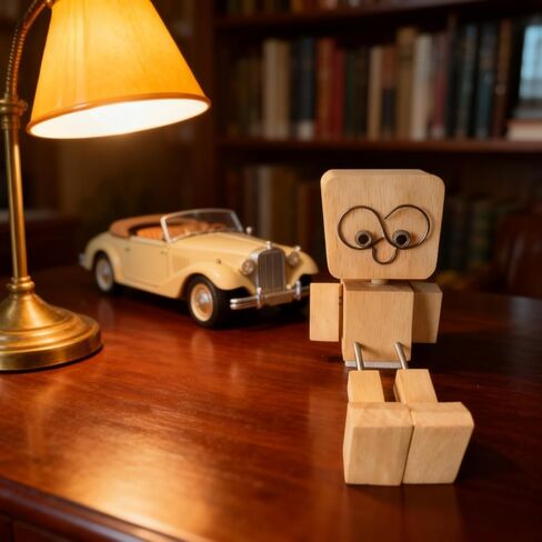 Shaking Wooden Man Figurine - Battery-Free Physics-Driven Rocking Decor with 12 Magnetic Expressions, Handcrafted Natural Wood for Car Dashboard, Office Desk, Home Shelf (Beech) in Saudi Arabia