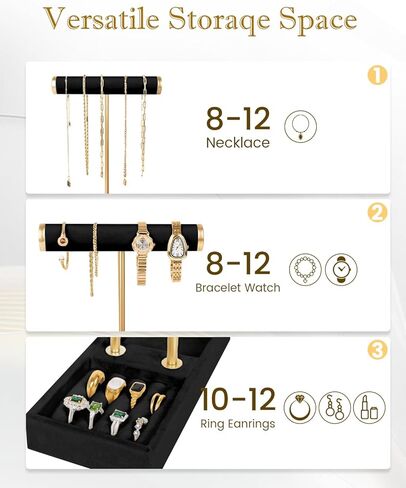 REMIT 2 Tier Jewelry Holder Organizer with Tray -Jewelry Stand,Jewelry Holder Display for Necklace, Watches,Rings,Earrings,Bangle,Christmas gift for Women Black in Saudi Arabia