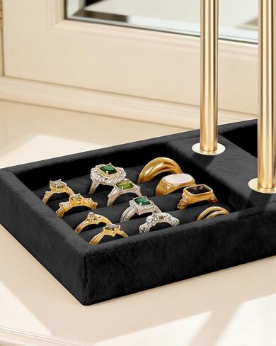 REMIT 2 Tier Jewelry Holder Organizer with Tray -Jewelry Stand,Jewelry Holder Display for Necklace, Watches,Rings,Earrings,Bangle,Christmas gift for Women Black in Saudi Arabia