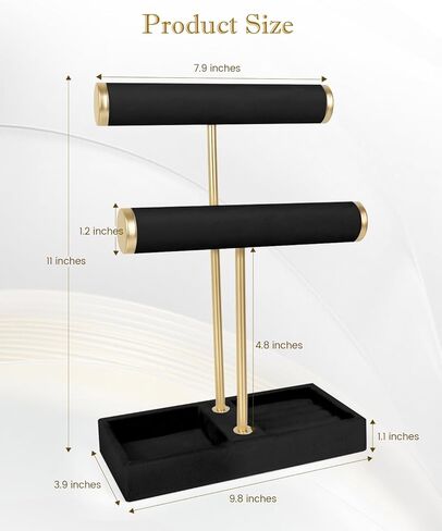 REMIT 2 Tier Jewelry Holder Organizer with Tray -Jewelry Stand,Jewelry Holder Display for Necklace, Watches,Rings,Earrings,Bangle,Christmas gift for Women Black in Saudi Arabia