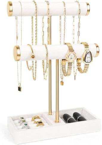 REMIT 2 Tier Jewelry Holder Organizer with Tray -Jewelry Stand,Jewelry Holder Display for Necklace, Watches,Rings,Earrings,Bangle,Christmas gift for Women Black in Saudi Arabia