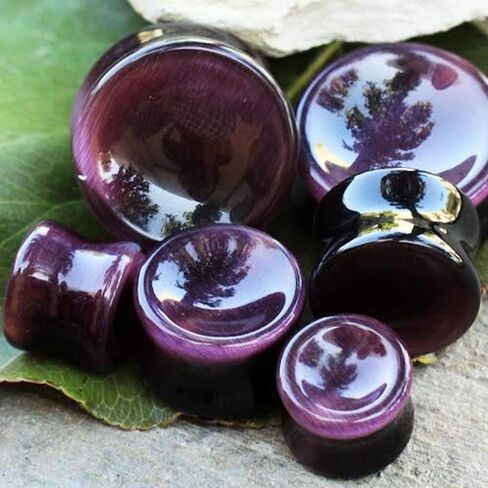 Natural Purple Cat's Eye Concave Stone Saddle Plug in Saudi Arabia