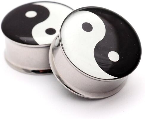Mystic Metals Body Jewelry Double Flare Yin Yang Style 1 Picture Plugs - Sold As a Pair in Saudi Arabia