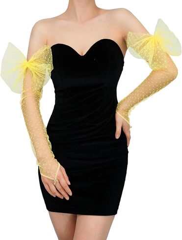 Long Fingerless Lace Gloves with Bow Polka Dot Wedding Bridal Mesh Sheer Gloves Long Opera Party Accessories in Saudi Arabia