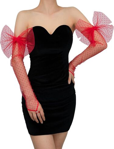 Long Fingerless Lace Gloves with Bow Polka Dot Wedding Bridal Mesh Sheer Gloves Long Opera Party Accessories in Saudi Arabia