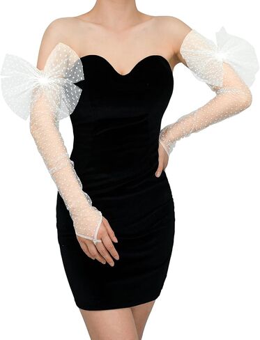 Long Fingerless Lace Gloves with Bow Polka Dot Wedding Bridal Mesh Sheer Gloves Long Opera Party Accessories in Saudi Arabia
