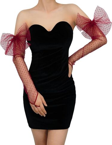 Long Fingerless Lace Gloves with Bow Polka Dot Wedding Bridal Mesh Sheer Gloves Long Opera Party Accessories in Saudi Arabia
