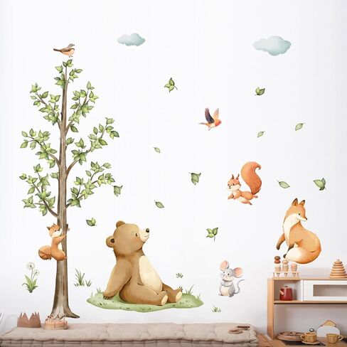 Tanlaby Woodland Animals Wall Stickers Autumn Maple Leaves Wall Decals Forest Cartoon Animal Deer Fox Sticker Peel and Stick Fall Art Decor for Baby Nursery Kids Bedroom Playroom Daycare Classroom in Saudi Arabia