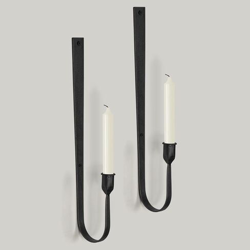 Black Wall Candle Holder Set of 2, Metal Wall Mount Candle Sconces Holder, Modern Wall Decoration for Living Room, Dining Room, Fireplace, and Weddings in Kuwait