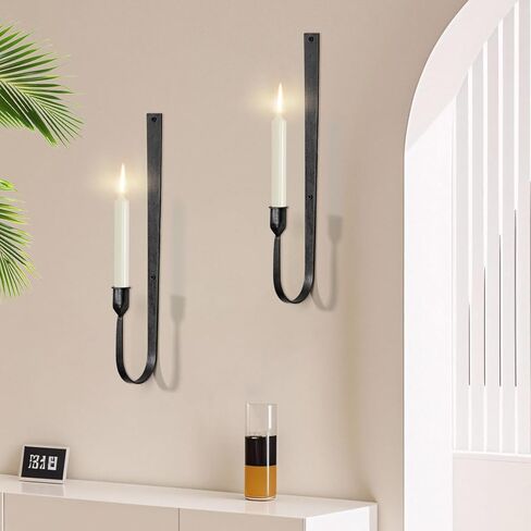 Black Wall Candle Holder Set of 2, Metal Wall Mount Candle Sconces Holder, Modern Wall Decoration for Living Room, Dining Room, Fireplace, and Weddings in Kuwait