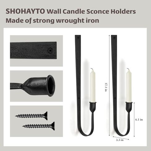 Black Wall Candle Holder Set of 2, Metal Wall Mount Candle Sconces Holder, Modern Wall Decoration for Living Room, Dining Room, Fireplace, and Weddings in Kuwait