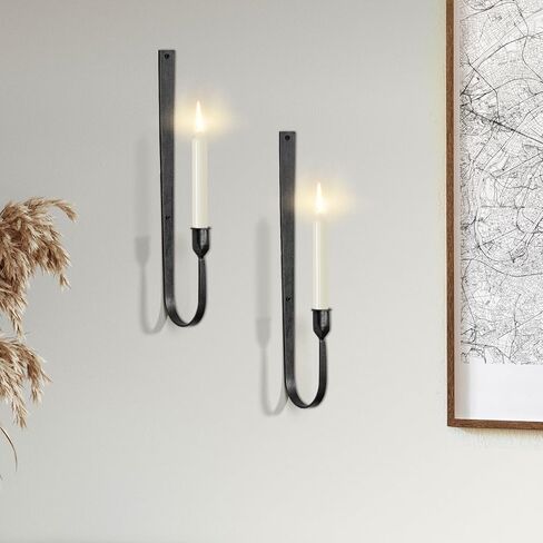 Black Wall Candle Holder Set of 2, Metal Wall Mount Candle Sconces Holder, Modern Wall Decoration for Living Room, Dining Room, Fireplace, and Weddings in Kuwait