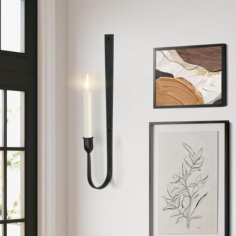 Black Wall Candle Holder Set of 2, Metal Wall Mount Candle Sconces Holder, Modern Wall Decoration for Living Room, Dining Room, Fireplace, and Weddings in Kuwait