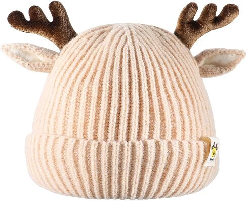 Winter Hat for Kids, Antlers Reindeer Crochet Knitted Baby Beanie Hat Christmas Hat Thick Winter Warmer Cap Girls Accessories for Baby Boys Toddler Girl Red in Saudi Arabia