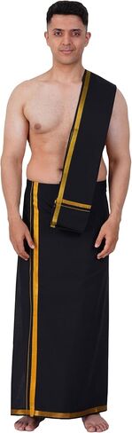 Mens Colour Jari Cotton dhoti and Angavastram Set (1.30X2.00 Meter Dhoti, 36X1.80 towel) in Saudi Arabia