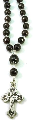 Christian Orthodox 33 Prayer Beads Komboskini Chotki Garnet Gemstone with Made in Holy Land Crucifix and Blessed in the Church of the Holy Sepulcher in Saudi Arabia