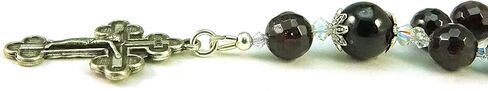 Christian Orthodox 33 Prayer Beads Komboskini Chotki Garnet Gemstone with Made in Holy Land Crucifix and Blessed in the Church of the Holy Sepulcher in Saudi Arabia