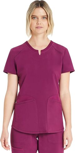 Womens Notch Neck Scrub Top Ultra Soft Stretch Nursing Uniform with 3 Functional Pockets & Moisture Control Fabric in Saudi Arabia
