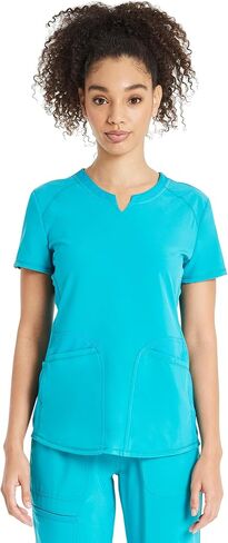 Womens Notch Neck Scrub Top Ultra Soft Stretch Nursing Uniform with 3 Functional Pockets & Moisture Control Fabric in Saudi Arabia