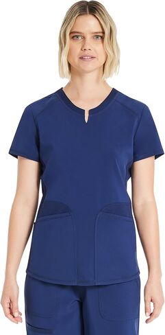 Womens Notch Neck Scrub Top Ultra Soft Stretch Nursing Uniform with 3 Functional Pockets & Moisture Control Fabric in Saudi Arabia