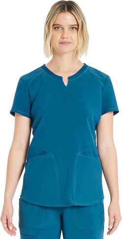 Womens Notch Neck Scrub Top Ultra Soft Stretch Nursing Uniform with 3 Functional Pockets & Moisture Control Fabric in Saudi Arabia