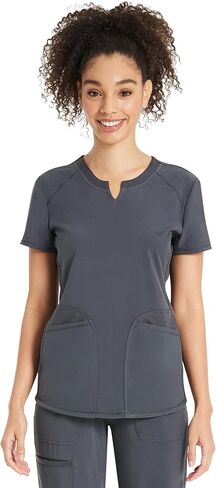 Womens Notch Neck Scrub Top Ultra Soft Stretch Nursing Uniform with 3 Functional Pockets & Moisture Control Fabric in Saudi Arabia
