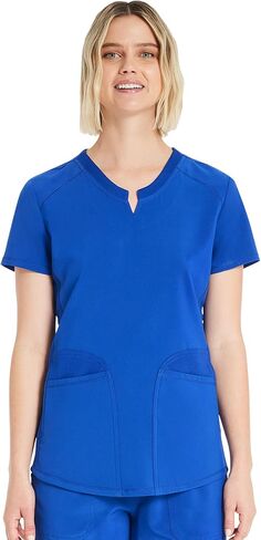 Womens Notch Neck Scrub Top Ultra Soft Stretch Nursing Uniform with 3 Functional Pockets & Moisture Control Fabric in Saudi Arabia