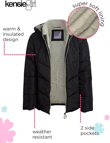 KENSIE GIRL Girls Puffer Jacket - Warm Polar Fleece Lined Insulated Hooded Winter Jacket - Cozy Quilted Winter Coat for Girls in Saudi Arabia
