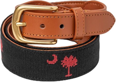 Palmetto Golf & Belts, Palmetto Tree Embroidered Golf Belt, Black South Carolina backdrop with Garnet Palmetto Tree in Saudi Arabia