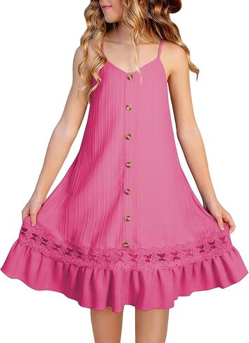 blibean Girls Summer Dress Tween Sleeveless Button Down Sundress Size 6-15 Years in Saudi Arabia