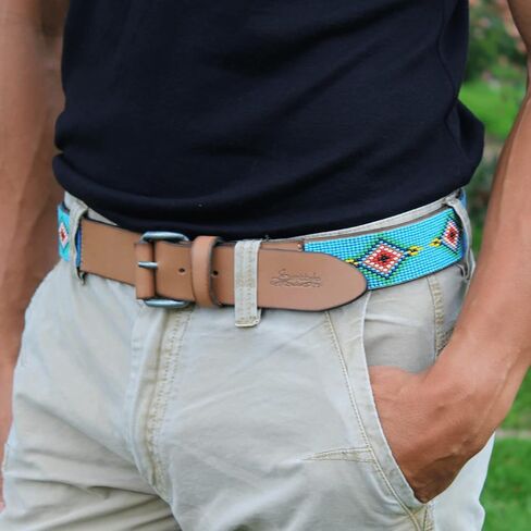 Sambboho - Handmade & Luxury Blue Vogue Men's Leather Hand stitched Belt - Versatile & Durable Belts for any Occasion in Saudi Arabia