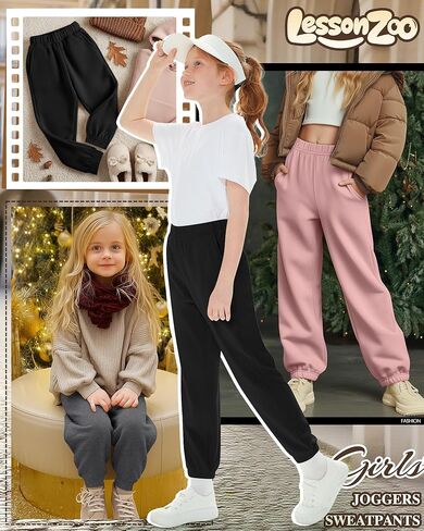 3 Pack Girls' Sweatpants Kids Elastic Waist Joggers Casual Athletic Pull on Teen Sweat Pants with Pockets in Saudi Arabia