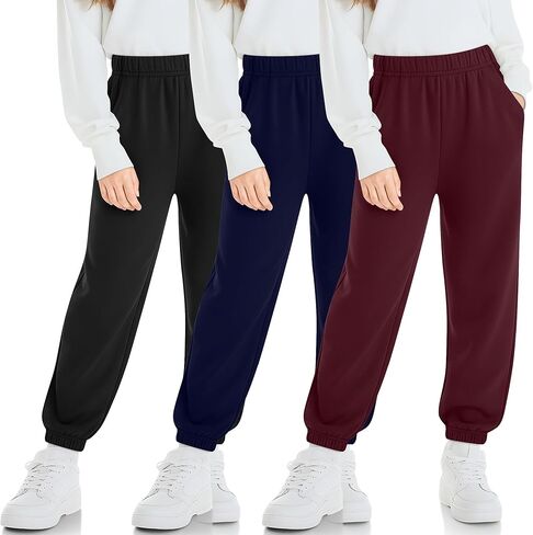 3 Pack Girls' Sweatpants Kids Elastic Waist Joggers Casual Athletic Pull on Teen Sweat Pants with Pockets in Saudi Arabia