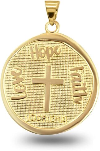 Hammered 10k Gold 1 Corinthians 13:13 "Love, Hope, Faith" Coin Medallion Pendant in Saudi Arabia