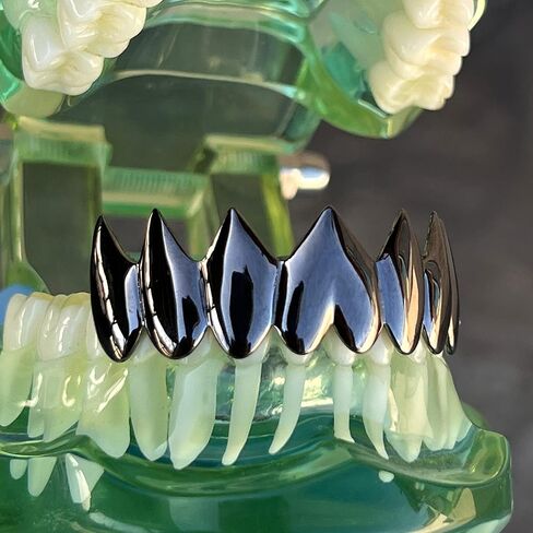 سمك القرش الأسود Grillz ثمانية أسنان سفلية 8 أسنان أنياب مصاص دماء الفم الهيب هوب الشوايات in Kuwait