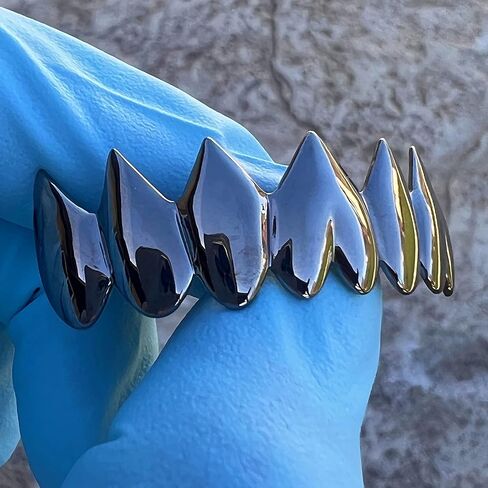 سمك القرش الأسود Grillz ثمانية أسنان سفلية 8 أسنان أنياب مصاص دماء الفم الهيب هوب الشوايات in Kuwait