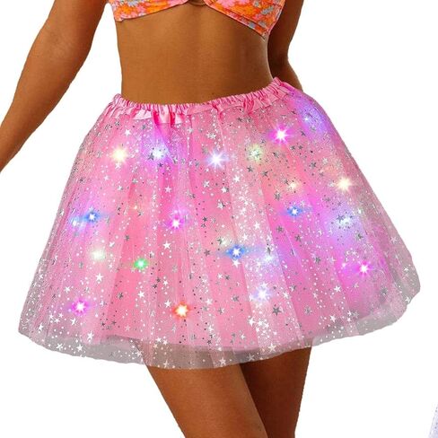 Florry Light Up Tutus Glow Tutu Skirt Neon LED Tulle Tutu Stars Halloween Party Carnival Costume for Women Adults in Saudi Arabia