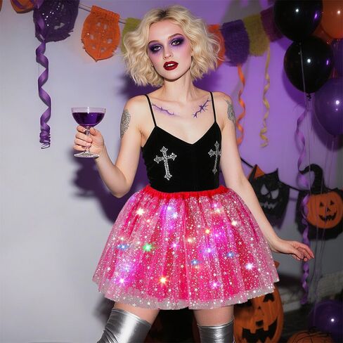 Florry Light Up Tutus Glow Tutu Skirt Neon LED Tulle Tutu Stars Halloween Party Carnival Costume for Women Adults in Saudi Arabia