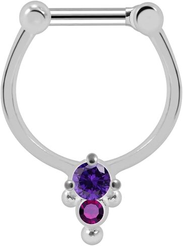 Cz Stones Tribal Dotted Pattern Design 925 Sterling Silver with 16 Gauge Stainless Steel Clicker Septum - Horseshoe - Hoop - Nose Rings Piercing Jewelry in Saudi Arabia