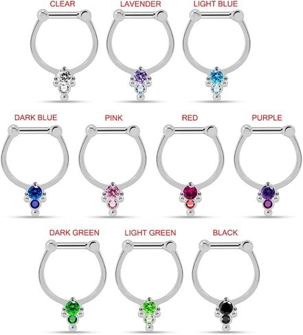 Cz Stones Tribal Dotted Pattern Design 925 Sterling Silver with 16 Gauge Stainless Steel Clicker Septum - Horseshoe - Hoop - Nose Rings Piercing Jewelry in Saudi Arabia