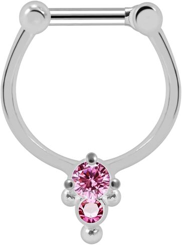Cz Stones Tribal Dotted Pattern Design 925 Sterling Silver with 16 Gauge Stainless Steel Clicker Septum - Horseshoe - Hoop - Nose Rings Piercing Jewelry in Saudi Arabia