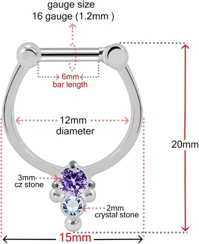 Cz Stones Tribal Dotted Pattern Design 925 Sterling Silver with 16 Gauge Stainless Steel Clicker Septum - Horseshoe - Hoop - Nose Rings Piercing Jewelry in Saudi Arabia