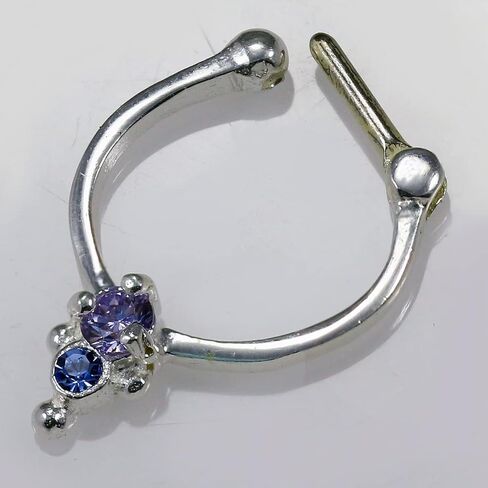 Cz Stones Tribal Dotted Pattern Design 925 Sterling Silver with 16 Gauge Stainless Steel Clicker Septum - Horseshoe - Hoop - Nose Rings Piercing Jewelry in Saudi Arabia