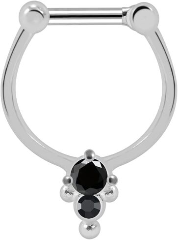 Cz Stones Tribal Dotted Pattern Design 925 Sterling Silver with 16 Gauge Stainless Steel Clicker Septum - Horseshoe - Hoop - Nose Rings Piercing Jewelry in Saudi Arabia