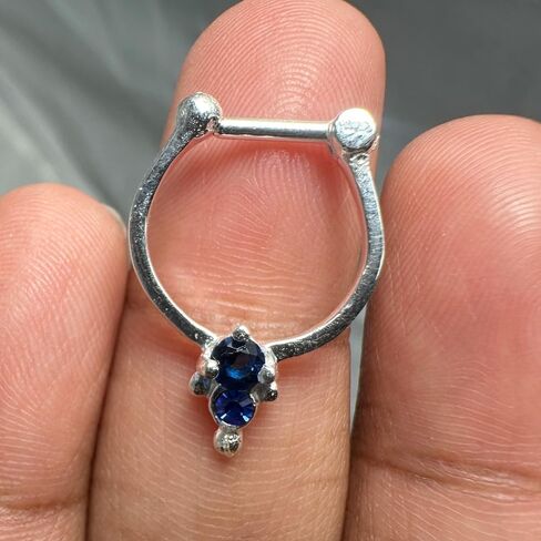 Cz Stones Tribal Dotted Pattern Design 925 Sterling Silver with 16 Gauge Stainless Steel Clicker Septum - Horseshoe - Hoop - Nose Rings Piercing Jewelry in Saudi Arabia