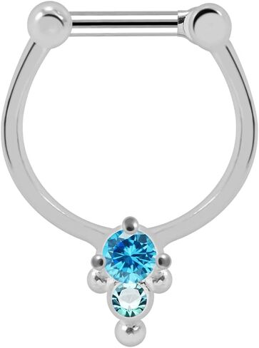 Cz Stones Tribal Dotted Pattern Design 925 Sterling Silver with 16 Gauge Stainless Steel Clicker Septum - Horseshoe - Hoop - Nose Rings Piercing Jewelry in Saudi Arabia