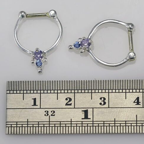 Cz Stones Tribal Dotted Pattern Design 925 Sterling Silver with 16 Gauge Stainless Steel Clicker Septum - Horseshoe - Hoop - Nose Rings Piercing Jewelry in Saudi Arabia