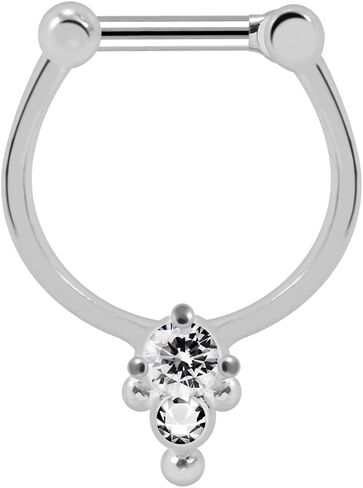 Cz Stones Tribal Dotted Pattern Design 925 Sterling Silver with 16 Gauge Stainless Steel Clicker Septum - Horseshoe - Hoop - Nose Rings Piercing Jewelry in Saudi Arabia