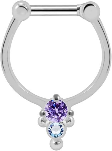 Cz Stones Tribal Dotted Pattern Design 925 Sterling Silver with 16 Gauge Stainless Steel Clicker Septum - Horseshoe - Hoop - Nose Rings Piercing Jewelry in Saudi Arabia