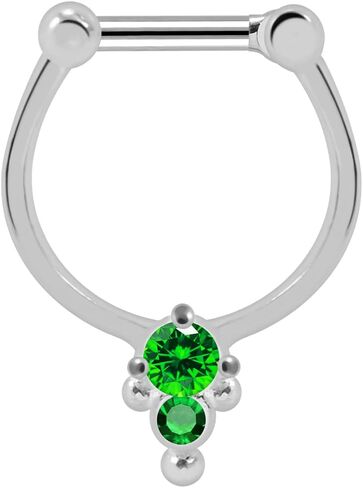 Cz Stones Tribal Dotted Pattern Design 925 Sterling Silver with 16 Gauge Stainless Steel Clicker Septum - Horseshoe - Hoop - Nose Rings Piercing Jewelry in Saudi Arabia